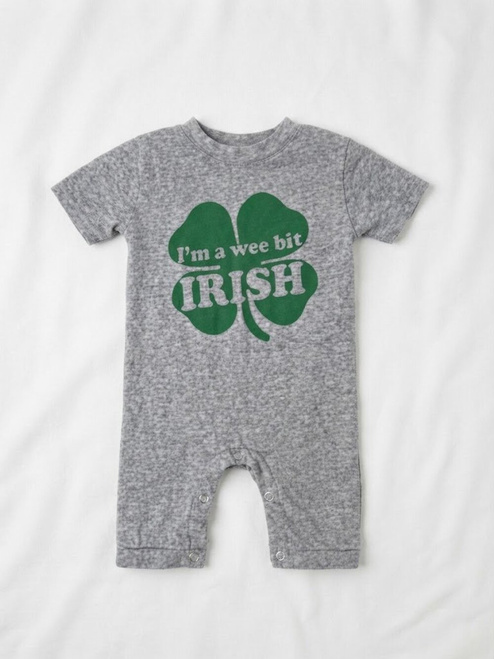 Urban Smalls St Patricks Day Irish Clover Baby Romper Gray Sz 6-9M